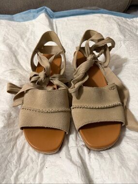 UGG Women's Tan Suede Lace-Up Sandals